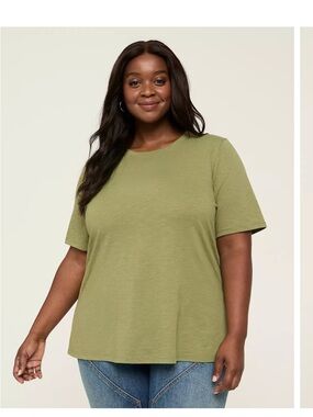 Lane Bryant Olive Green Crew Neck Short Sleeve Tee